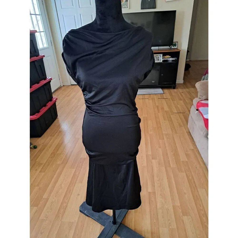New Small Black Maxi Short Sleeve Special Occasion Wedding Cruise Evening Dress